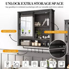 Meuble Haut de Salle de Bain Mural, Armoire de Toilette avec Porte, Étagères Réglables et Barres Porte-Serviettes, Gris Foncé