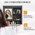 Meuble Haut de Salle de Bain Mural, Armoire de Toilette avec Porte, Étagères Réglables et Barres Porte-Serviettes, Gris Foncé