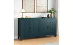 Buffet de salle à manger, buffet de 152 cm de style moderne du milieu du siècle avec 4 portes et étagères réglables, buffet pour entrée, bleu turquoise