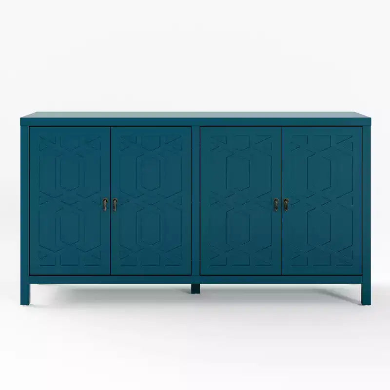 Buffet de salle à manger, buffet de 152 cm de style moderne du milieu du siècle avec 4 portes et étagères réglables, buffet pour entrée, bleu turquoise