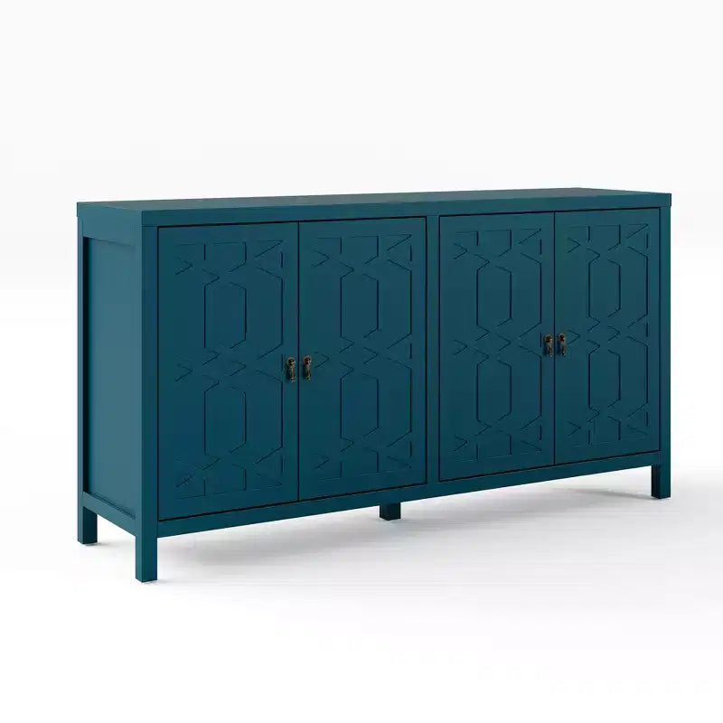 Buffet de salle à manger, buffet de 152 cm de style moderne du milieu du siècle avec 4 portes et étagères réglables, buffet pour entrée, bleu turquoise