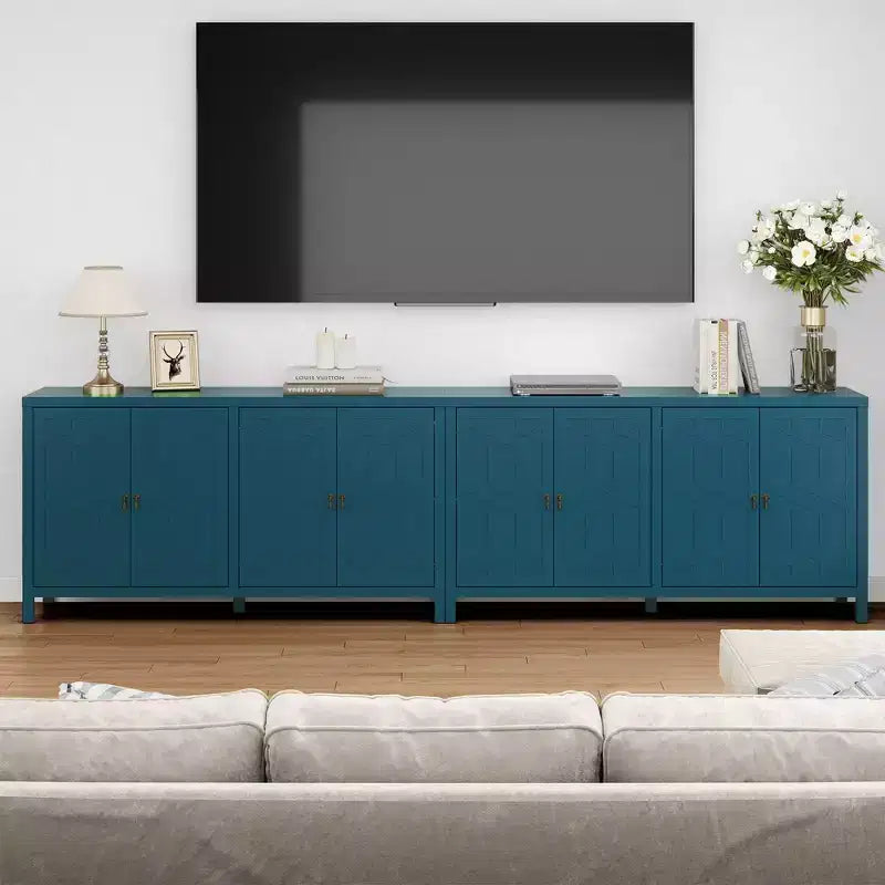Buffet de salle à manger, buffet de 152 cm de style moderne du milieu du siècle avec 4 portes et étagères réglables, buffet pour entrée, bleu turquoise