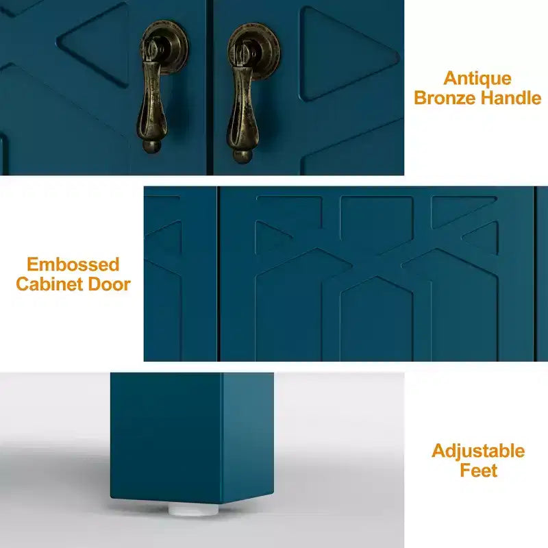 Buffet de salle à manger, buffet de 152 cm de style moderne du milieu du siècle avec 4 portes et étagères réglables, buffet pour entrée, bleu turquoise
