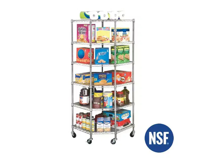 Étagère d'angle métallique à 6 niveaux certifiée NSF, 28 P x 28 L x 72 H