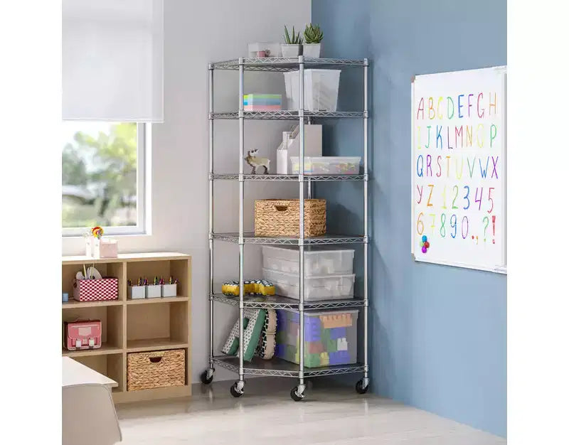 Étagère d'angle métallique à 6 niveaux certifiée NSF, 28 P x 28 L x 72 H