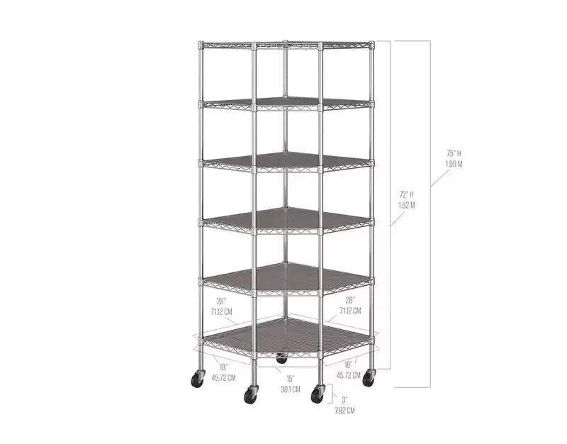 Étagère d'angle métallique à 6 niveaux certifiée NSF, 28 P x 28 L x 72 H