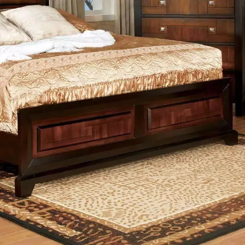 Lit Queen en bois massif d'acacia de style transitionnel avec tête de lit à motif de parquet