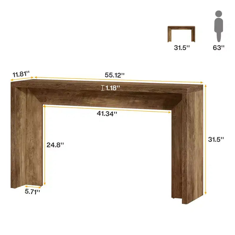 55.12 Table console de ferme, Table de canapé étroite en bois pour entrée, couloir, salon, hall d'entrée
