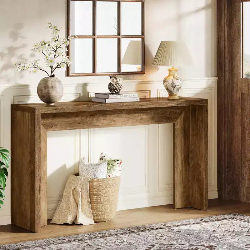 55.12 Table console de ferme, Table de canapé étroite en bois pour entrée, couloir, salon, hall d'entrée