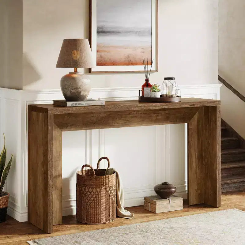 55.12 Table console de ferme, Table de canapé étroite en bois pour entrée, couloir, salon, hall d'entrée