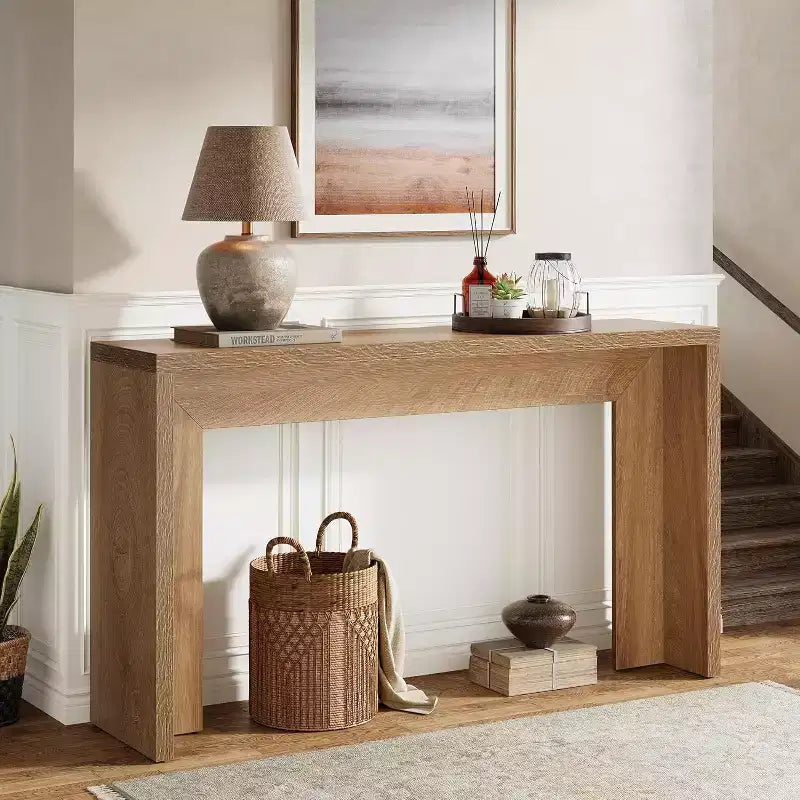 55.12 Table console de ferme, Table de canapé étroite en bois pour entrée, couloir, salon, hall d'entrée