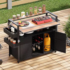 52.8W Wicker Outdoor Grill Cart with Extended Table Top, Rolling Kitchen Island with Ample Storage, Spice Racks & Lockable Wheels-ModernLuxe