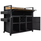 Chariot de barbecue d'extérieur en osier de 52,8 po avec plateau de table extensible, îlot de cuisine roulant avec grand espace de rangement, étagères à épices et roues verrouillables