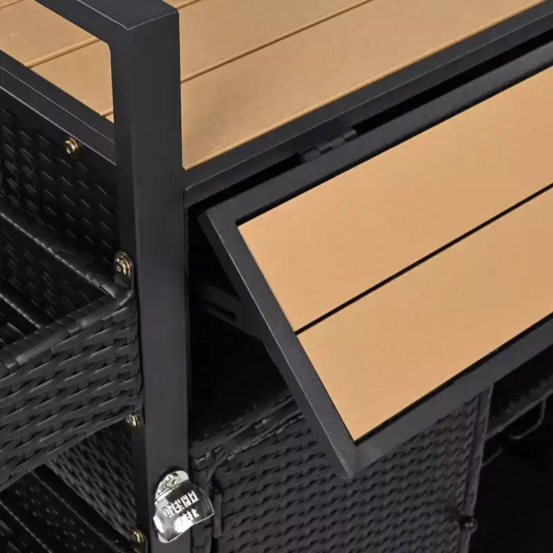 Chariot de barbecue d'extérieur en osier de 52,8 po avec plateau de table extensible, îlot de cuisine roulant avec grand espace de rangement, étagères à épices et roues verrouillables