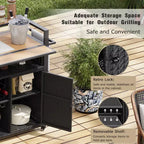 Chariot de barbecue d'extérieur en osier de 52,8 po avec plateau de table extensible, îlot de cuisine roulant avec grand espace de rangement, étagères à épices et roues verrouillables