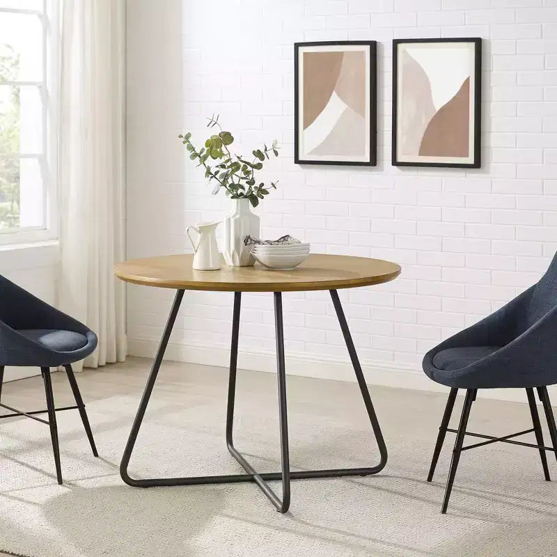 GDFStudio Angelo 4-Seat Wood Round 40 Dining Table with Steel X-Base