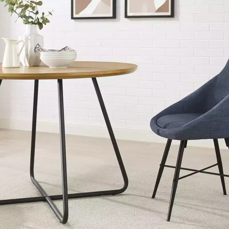 Table à manger ronde 4 places en bois de 40 pouces avec piètement en X en acier
