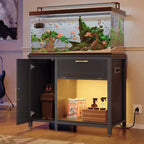 Meuble d'aquarium en bois de 150 à 190 litres avec rangement et prises électriques, éclairage LED, capacité de 300 kg, Noir