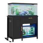 Meuble d'aquarium en bois de 150 à 190 litres avec rangement et prises électriques, éclairage LED, capacité de 300 kg, Noir