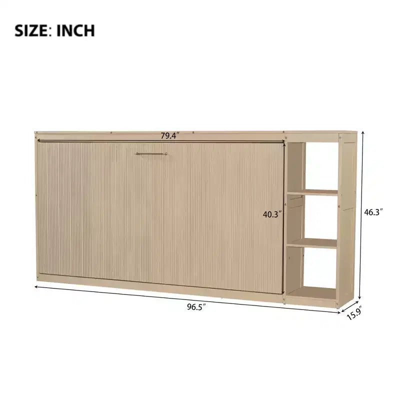 Lit escamotable simple avec étagère intégrée et espace de rangement - Conception robuste en LVL/MDF peu encombrante, pas besoin de sommier tapissier