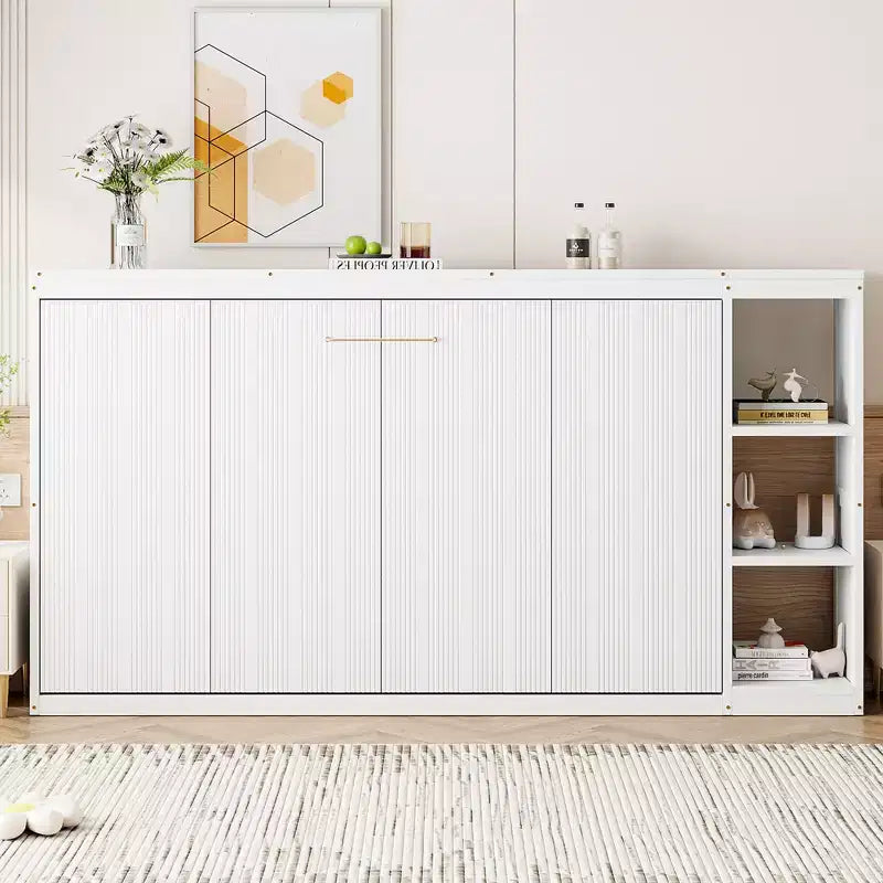 Lit escamotable simple avec étagère intégrée et espace de rangement - Conception robuste en LVL/MDF peu encombrante, pas besoin de sommier tapissier