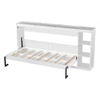 Lit escamotable simple avec étagère intégrée et espace de rangement - Conception robuste en LVL/MDF peu encombrante, pas besoin de sommier tapissier