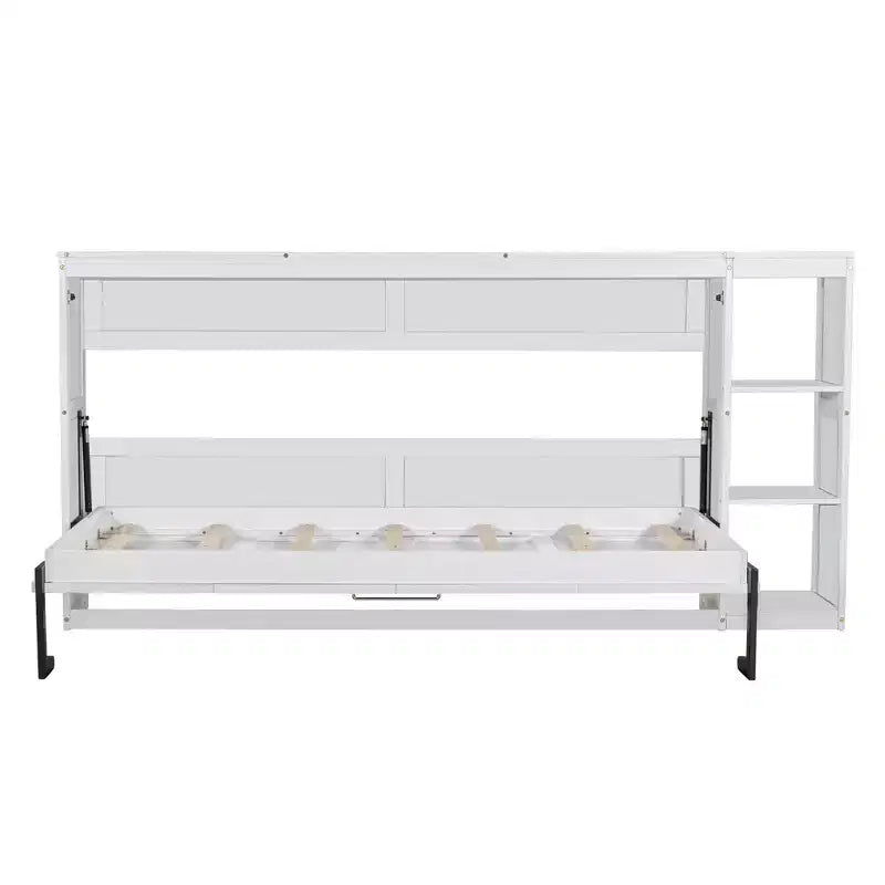 Lit escamotable simple avec étagère intégrée et espace de rangement - Conception robuste en LVL/MDF peu encombrante, pas besoin de sommier tapissier