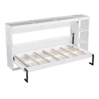 Lit escamotable simple avec étagère intégrée et espace de rangement - Conception robuste en LVL/MDF peu encombrante, pas besoin de sommier tapissier