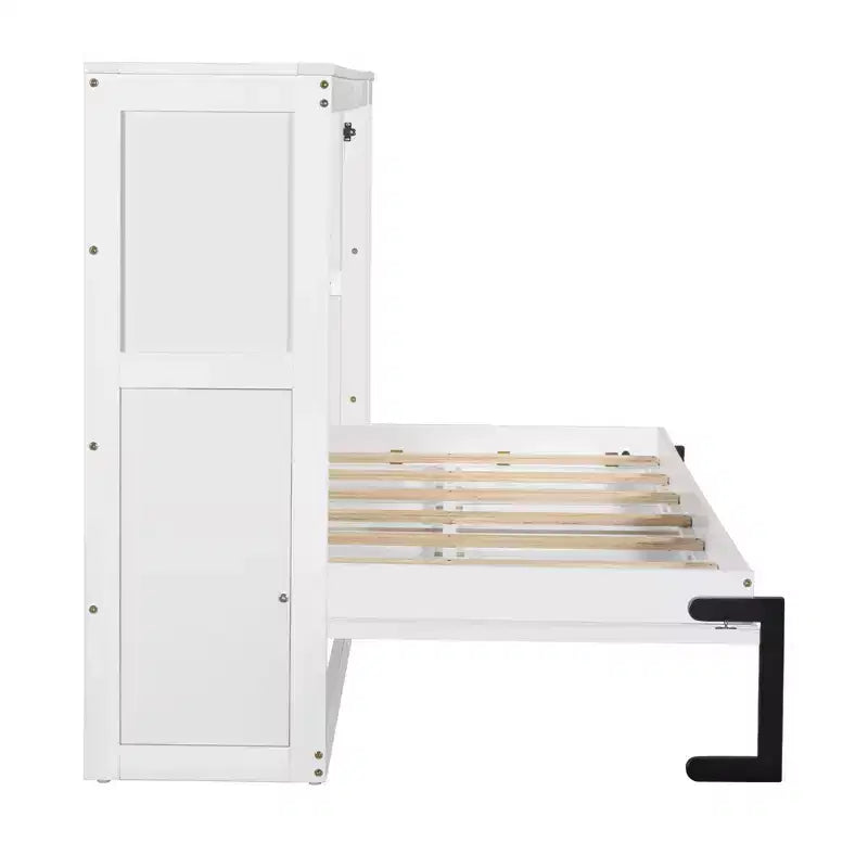 Lit escamotable simple avec étagère intégrée et espace de rangement - Conception robuste en LVL/MDF peu encombrante, pas besoin de sommier tapissier