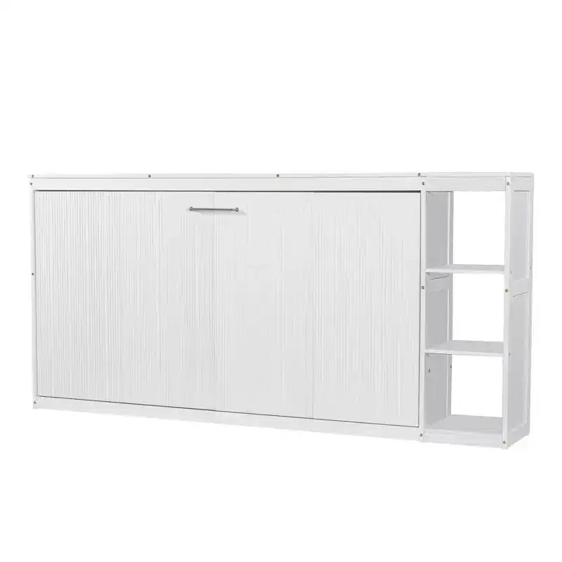 Lit escamotable simple avec étagère intégrée et espace de rangement - Conception robuste en LVL/MDF peu encombrante, pas besoin de sommier tapissier