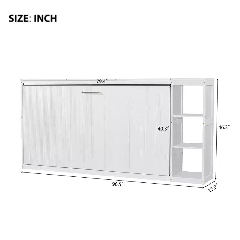 Lit escamotable simple avec étagère intégrée et espace de rangement - Conception robuste en LVL/MDF peu encombrante, pas besoin de sommier tapissier