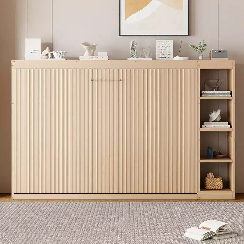 Lit escamotable simple avec étagère intégrée et espace de rangement - Conception robuste en LVL/MDF peu encombrante, pas besoin de sommier tapissier