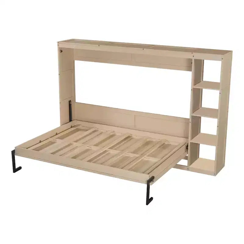 Lit escamotable simple avec étagère intégrée et espace de rangement - Conception robuste en LVL/MDF peu encombrante, pas besoin de sommier tapissier
