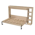 Lit escamotable simple avec étagère intégrée et espace de rangement - Conception robuste en LVL/MDF peu encombrante, pas besoin de sommier tapissier