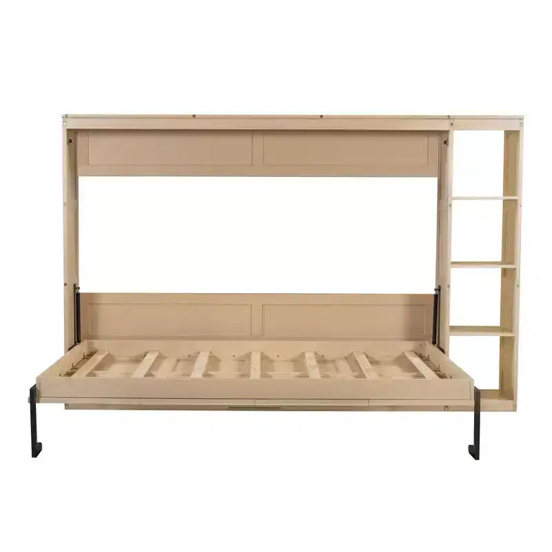 Lit escamotable simple avec étagère intégrée et espace de rangement - Conception robuste en LVL/MDF peu encombrante, pas besoin de sommier tapissier