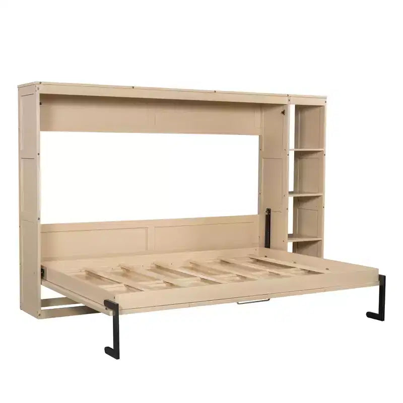 Lit escamotable simple avec étagère intégrée et espace de rangement - Conception robuste en LVL/MDF peu encombrante, pas besoin de sommier tapissier