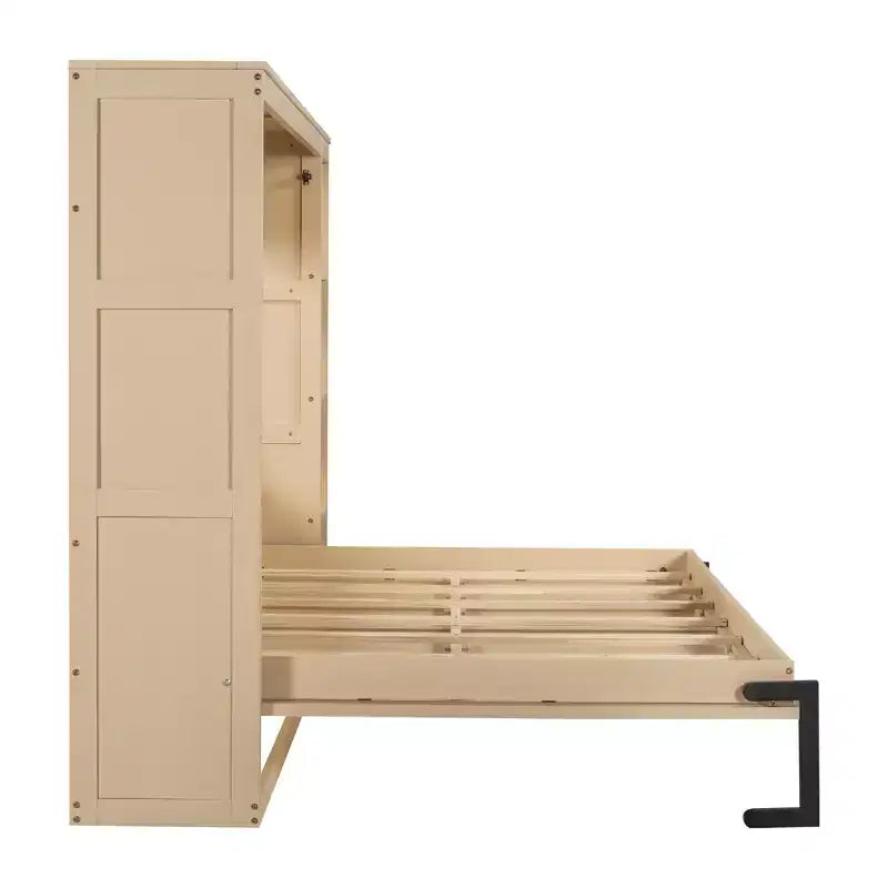 Lit escamotable simple avec étagère intégrée et espace de rangement - Conception robuste en LVL/MDF peu encombrante, pas besoin de sommier tapissier