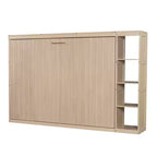 Lit escamotable simple avec étagère intégrée et espace de rangement - Conception robuste en LVL/MDF peu encombrante, pas besoin de sommier tapissier