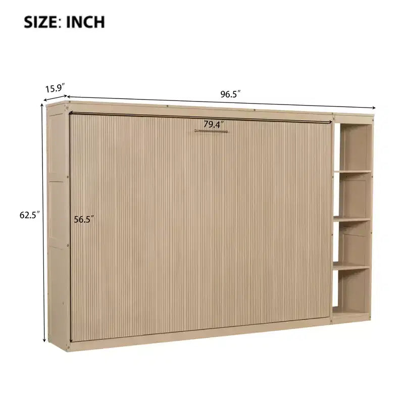Lit escamotable simple avec étagère intégrée et espace de rangement - Conception robuste en LVL/MDF peu encombrante, pas besoin de sommier tapissier