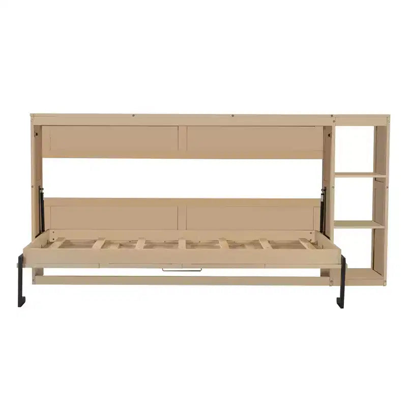 Lit escamotable simple avec étagère intégrée et espace de rangement - Conception robuste en LVL/MDF peu encombrante, pas besoin de sommier tapissier
