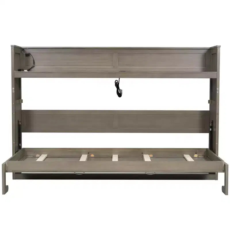 Lit escamotable simple avec étagère intégrée et espace de rangement - Conception robuste en LVL/MDF peu encombrante, pas besoin de sommier tapissier