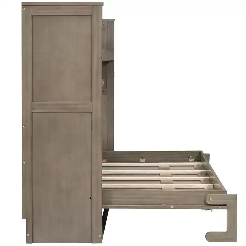 Lit escamotable simple avec étagère intégrée et espace de rangement - Conception robuste en LVL/MDF peu encombrante, pas besoin de sommier tapissier