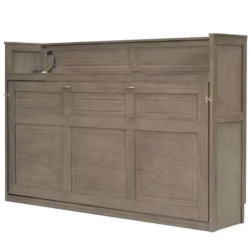 Lit escamotable simple avec étagère intégrée et espace de rangement - Conception robuste en LVL/MDF peu encombrante, pas besoin de sommier tapissier
