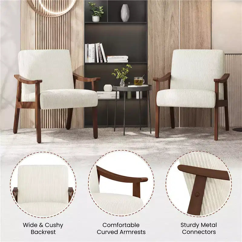 2 fauteuils modernes du milieu du siècle avec pieds en bois massif pour salon, chambre à coucher, chambre d'amis
