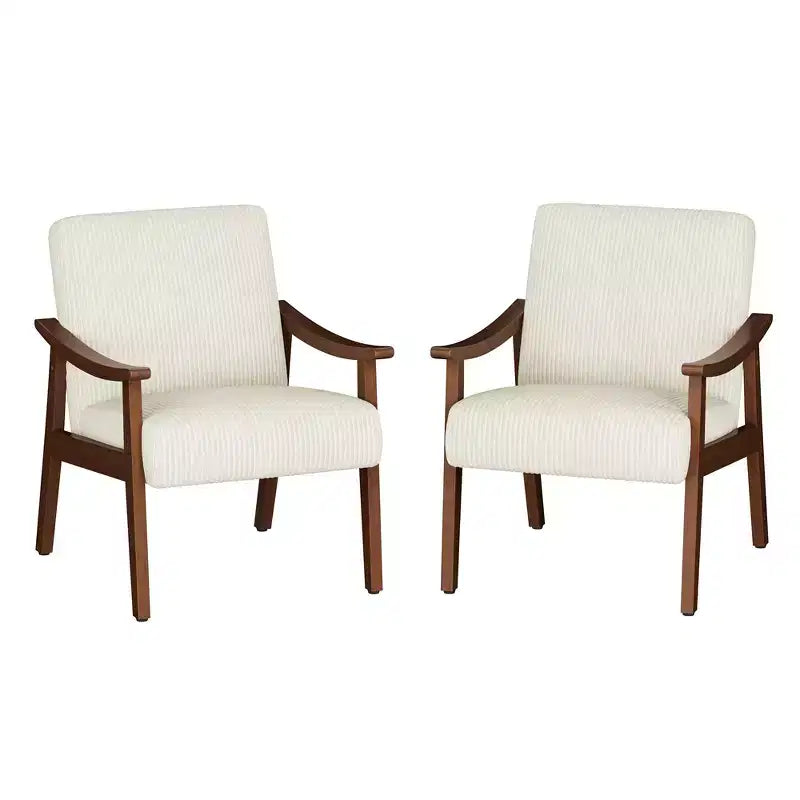 Yaheetech Set of 2 Mid-Century Modern Armchairs with Solid Wood Legs for Living Room, Bedroom, Guestroom