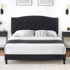 Full Size Bed Frame, Velvet Upholstered Bed Frame, with Adjustable Headboard, Wood Slat Support, Noise-free, No Box Spring Needed, Dark Gray