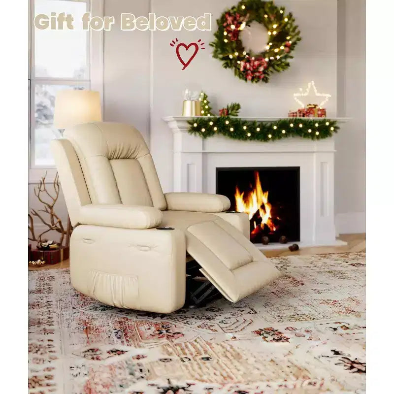 Fauteuil inclinable électrique surdimensionné avec chauffage et massage - Fauteuil inclinable en similicuir, rangement intégré et porte-gobelets