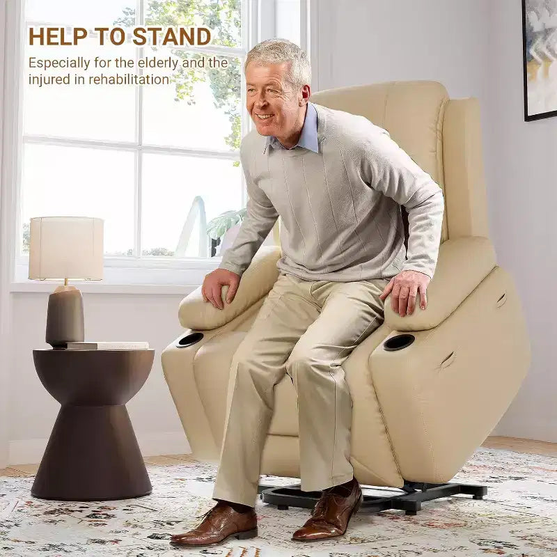 Fauteuil inclinable électrique surdimensionné avec chauffage et massage - Fauteuil inclinable en similicuir, rangement intégré et porte-gobelets