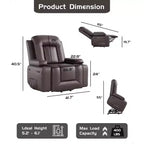 Fauteuil inclinable électrique surdimensionné avec chauffage et massage - Fauteuil inclinable en similicuir, rangement intégré et porte-gobelets