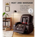 Fauteuil inclinable électrique surdimensionné avec chauffage et massage - Fauteuil inclinable en similicuir, rangement intégré et porte-gobelets